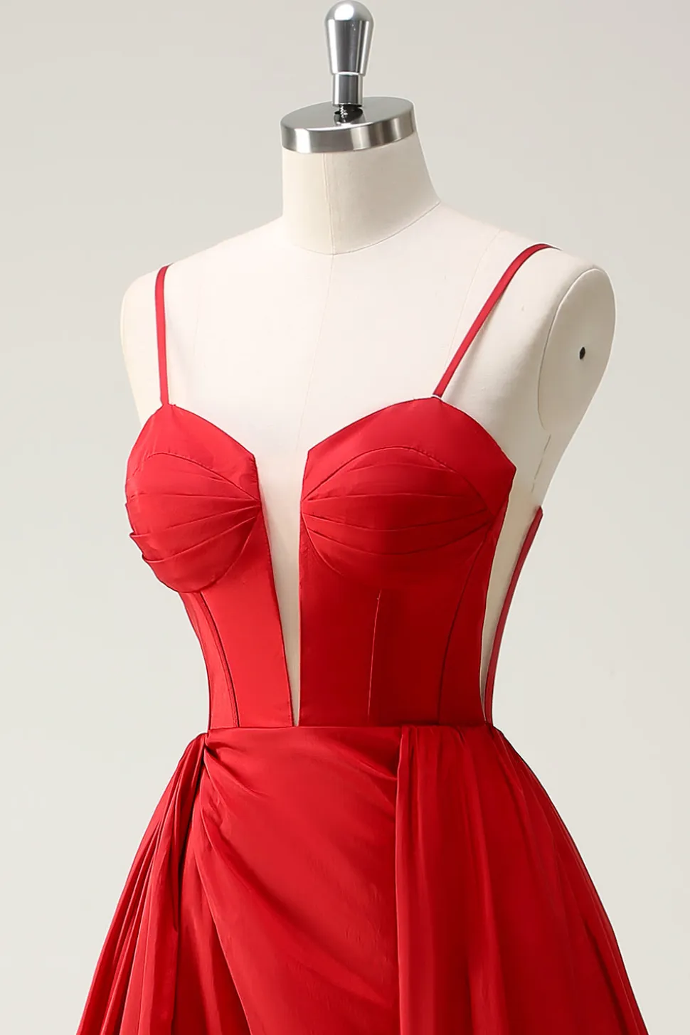 Red Ball-Gown Esparguete Correias Lace Up Back Long Prom Dress with Slit