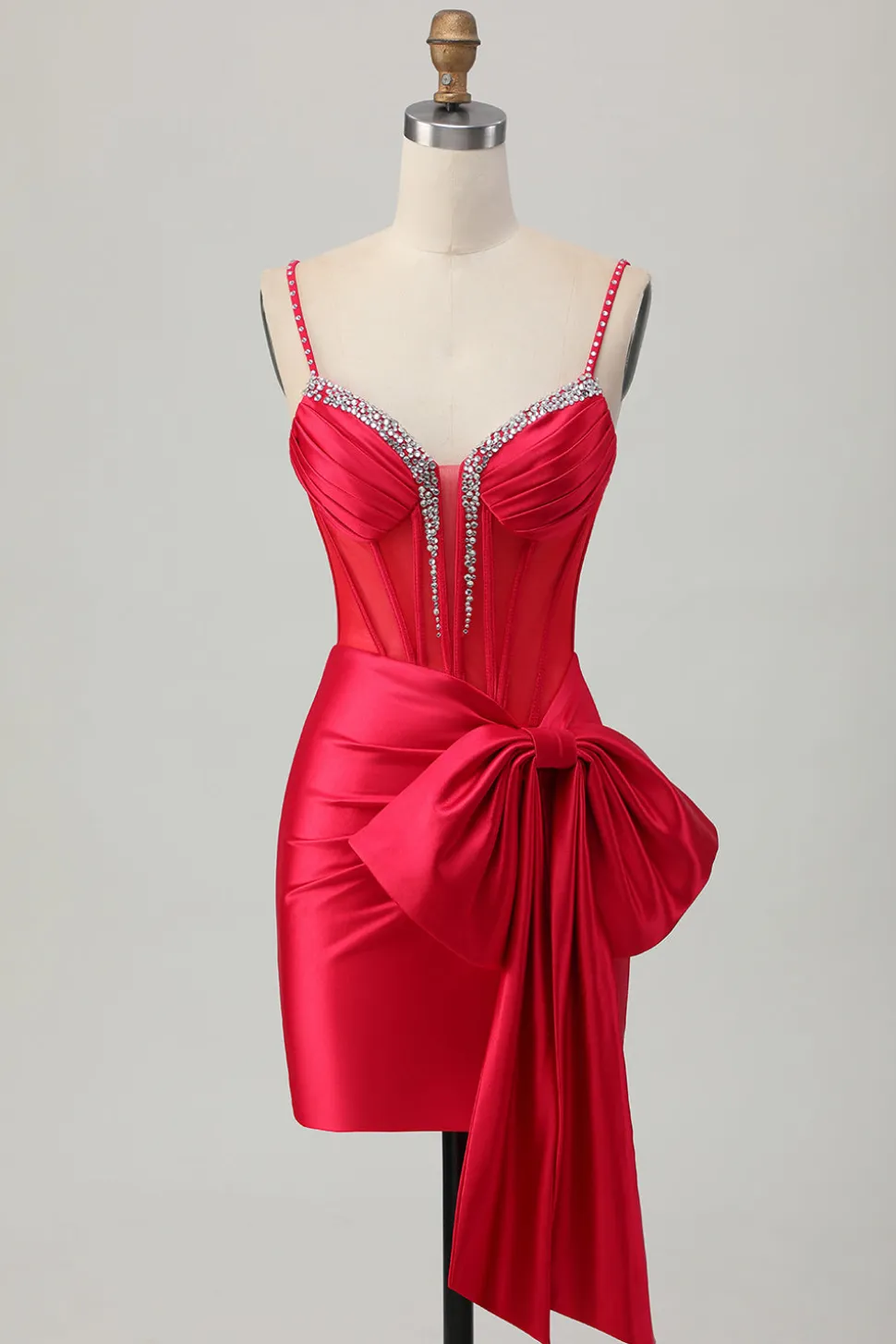 Red Bodycon Corset Ruched frisado vestido curto Homecoming com arco
