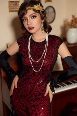 Red Gatsby Glitter Fringe 1920s Flapper Dress