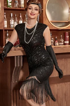 Red Gatsby Glitter Fringe 1920s Flapper Dress