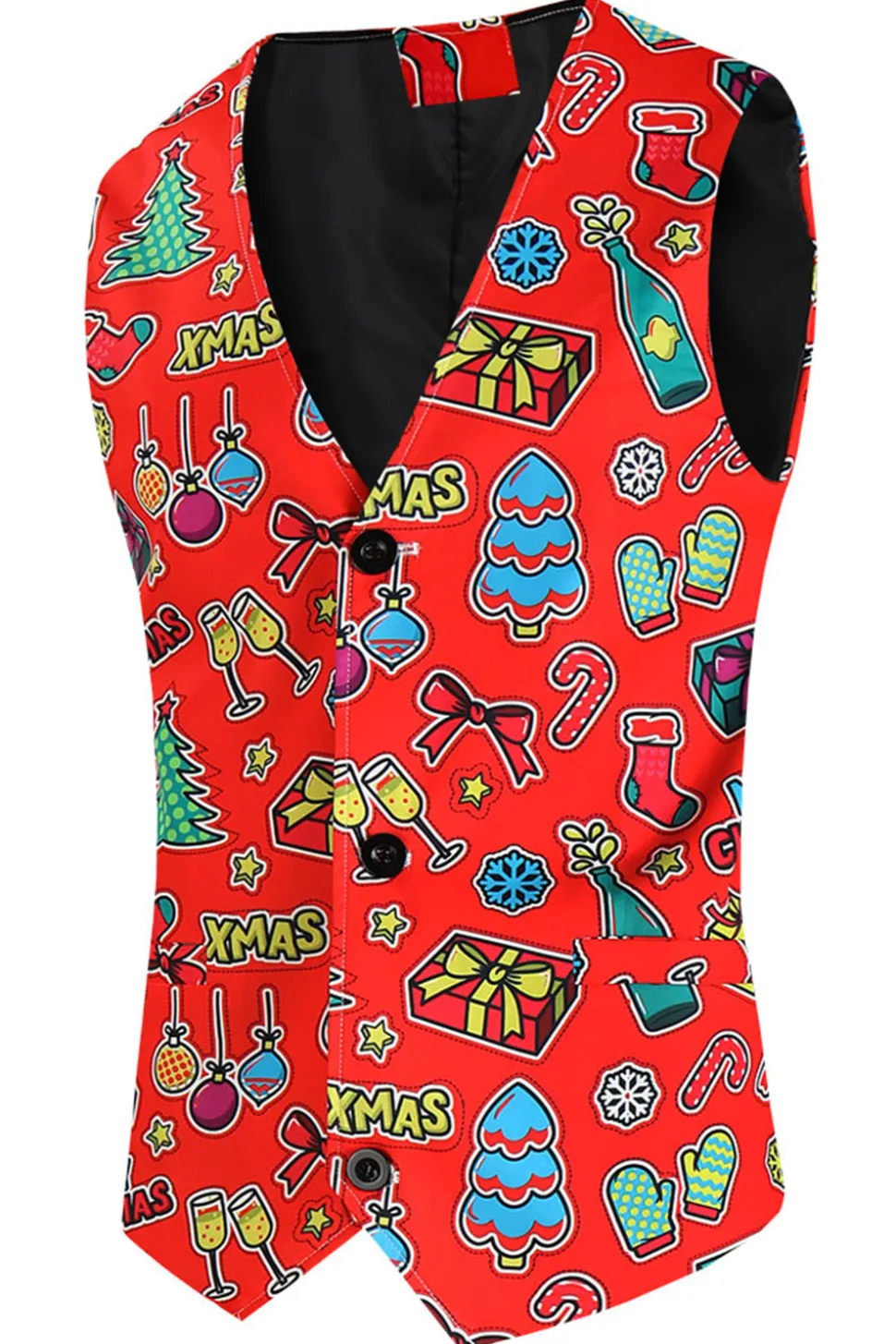 Red Notched Lapel Natal Impresso 3 Peças Ternos Masculinos