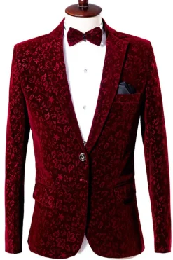 Red Notched Lapel Slim Fit One Button Blazer Masculino Prom