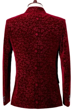 Red Notched Lapel Slim Fit One Button Blazer Masculino Prom