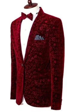Red Notched Lapel Slim Fit One Button Blazer Masculino Prom