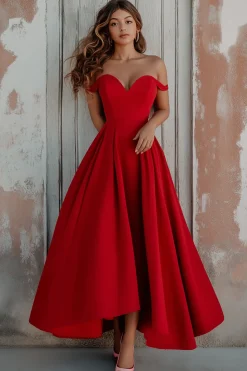 Red Off The Shoulder Um vestido formal de linha
