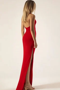 Red One Shoulder Sereia Cetim Long Military Ball Dress com Fenda
