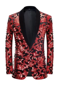 Red Sequins Padrão Floral Masculino 2 Peças Ternos