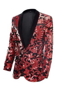 Red Sequins Padrão Floral Masculino 2 Peças Ternos