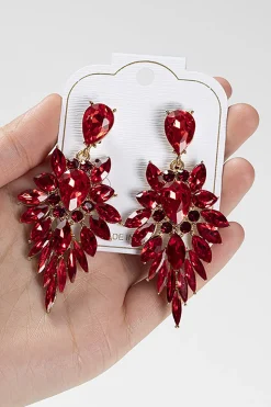 Red Sparkly Rhinestone Drop Dangle Brincos para o baile de formatura
