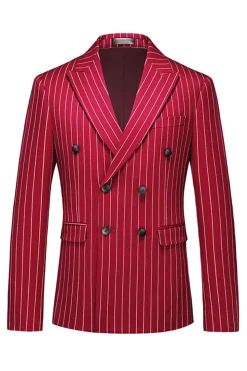 Red Striped Pico Lapela 3-Piece Homens Ternos