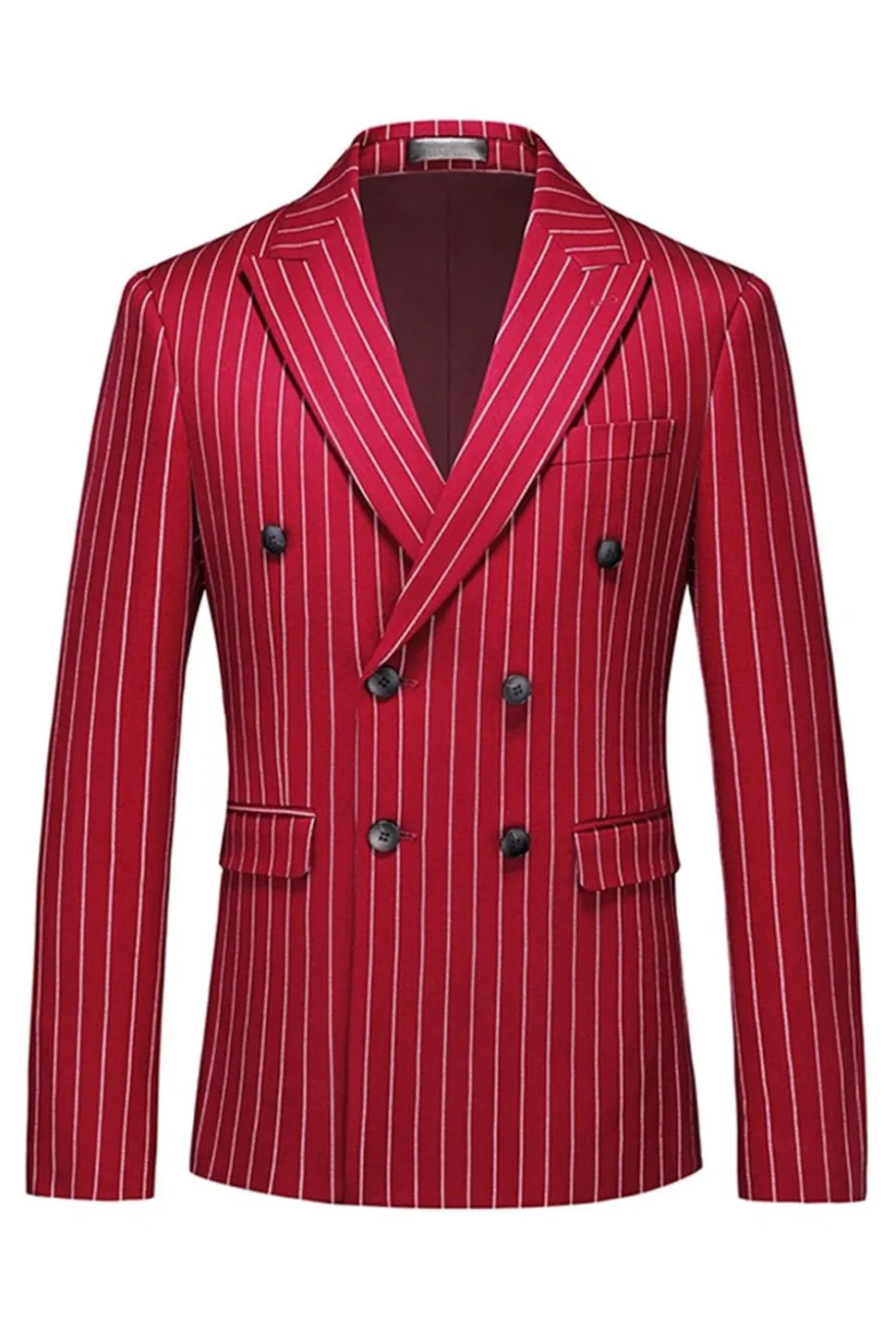 Red Striped Pico Lapela 3-Piece Homens Ternos