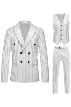 Red Striped Pico Lapela 3-Piece Homens Ternos