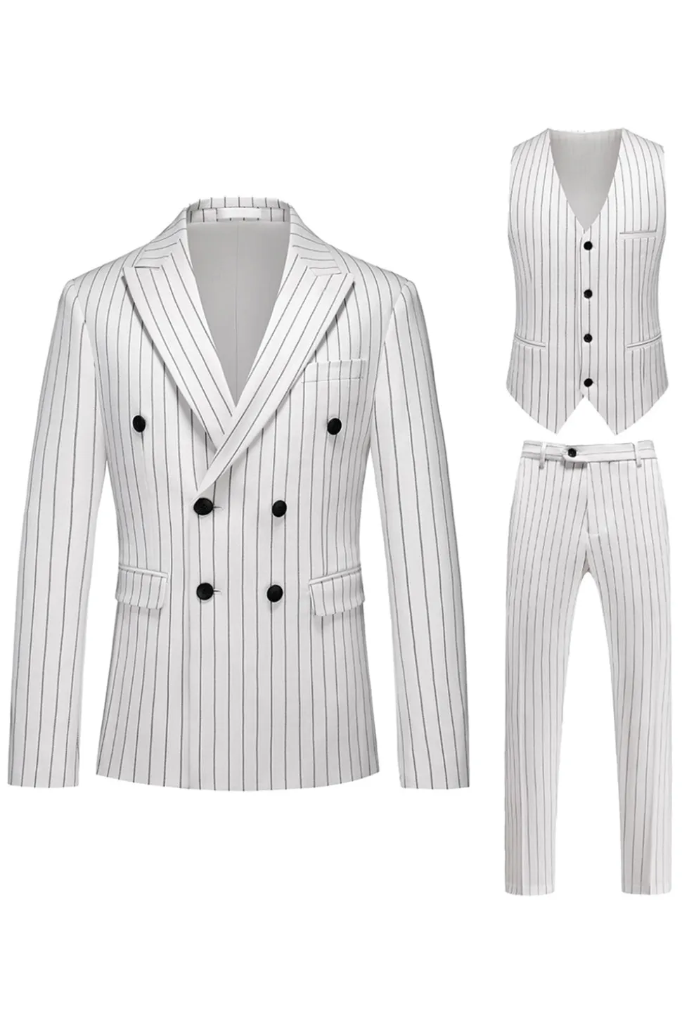 Red Striped Pico Lapela 3-Piece Homens Ternos