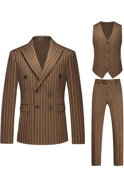 Red Striped Pico Lapela 3-Piece Homens Ternos
