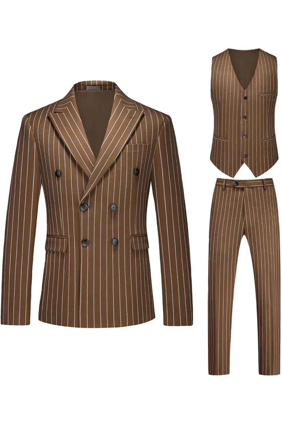 Red Striped Pico Lapela 3-Piece Homens Ternos