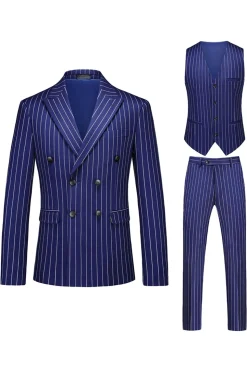 Red Striped Pico Lapela 3-Piece Homens Ternos