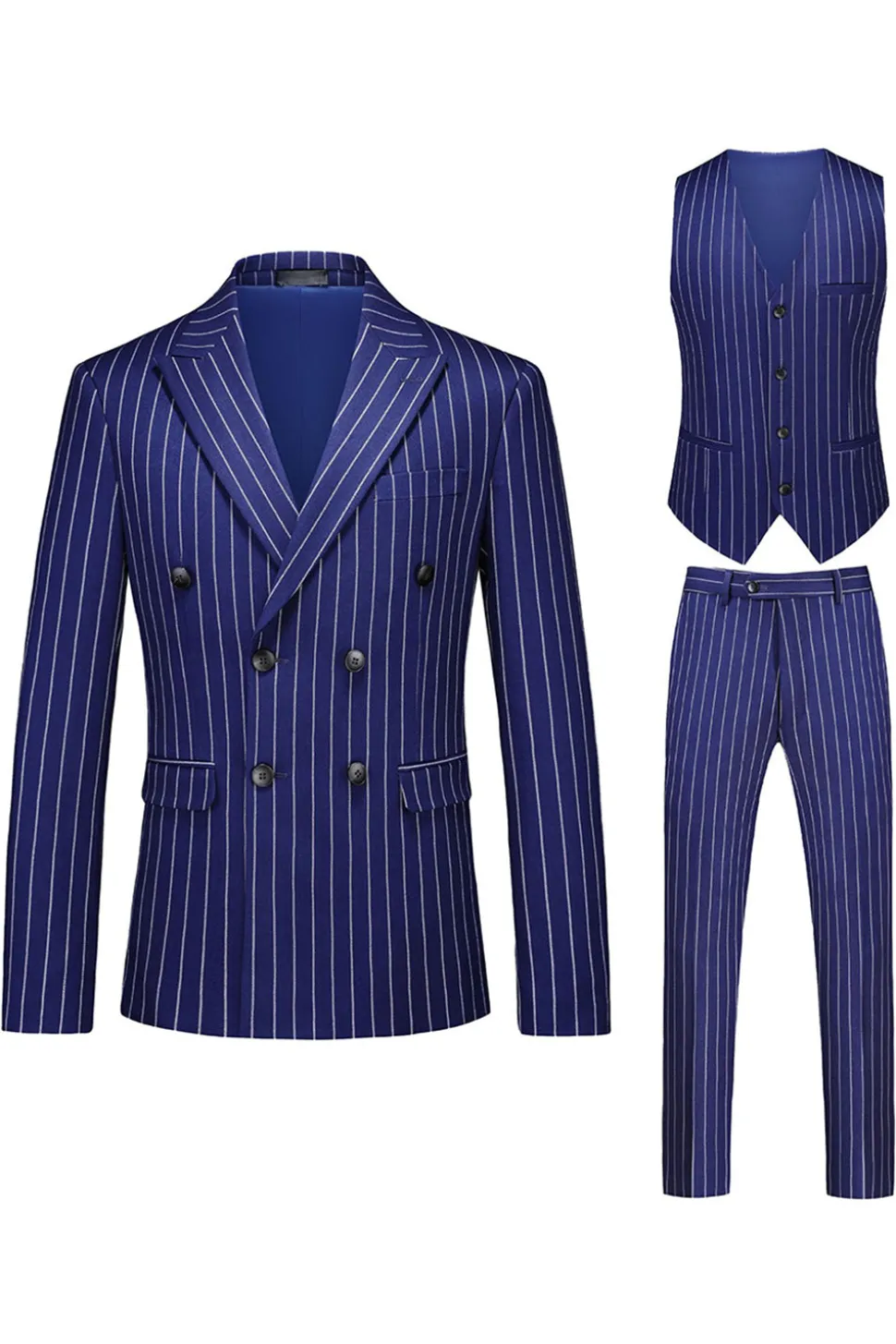 Red Striped Pico Lapela 3-Piece Homens Ternos
