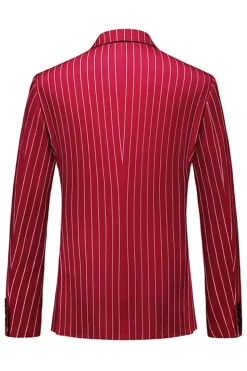 Red Striped Pico Lapela 3-Piece Homens Ternos