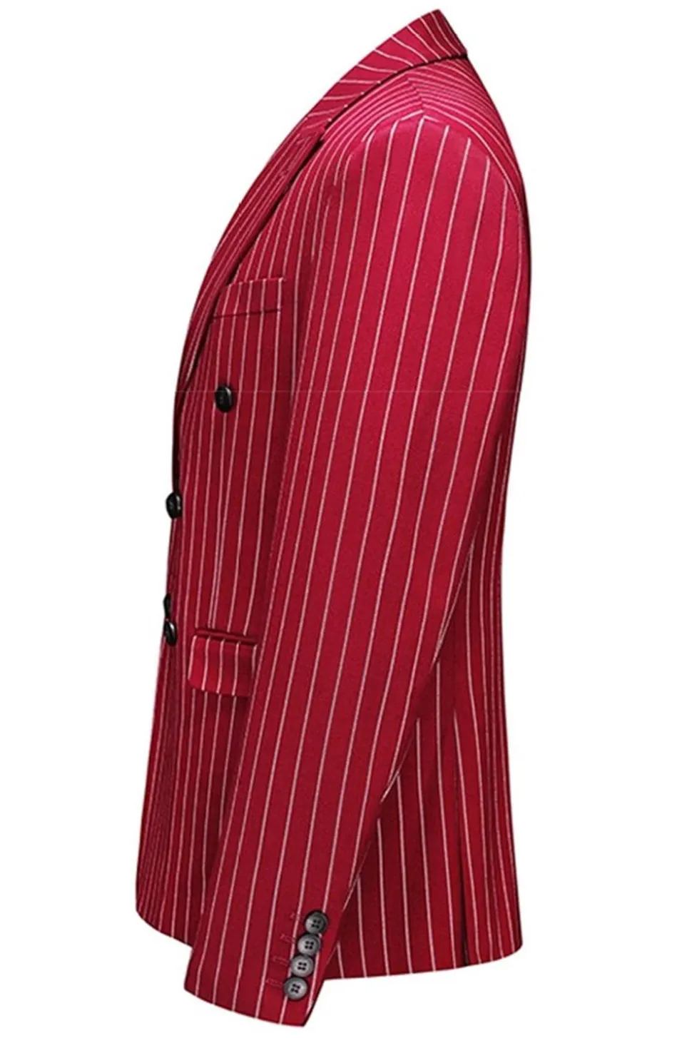 Red Striped Pico Lapela 3-Piece Homens Ternos