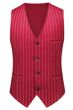 Red Striped Pico Lapela 3-Piece Homens Ternos