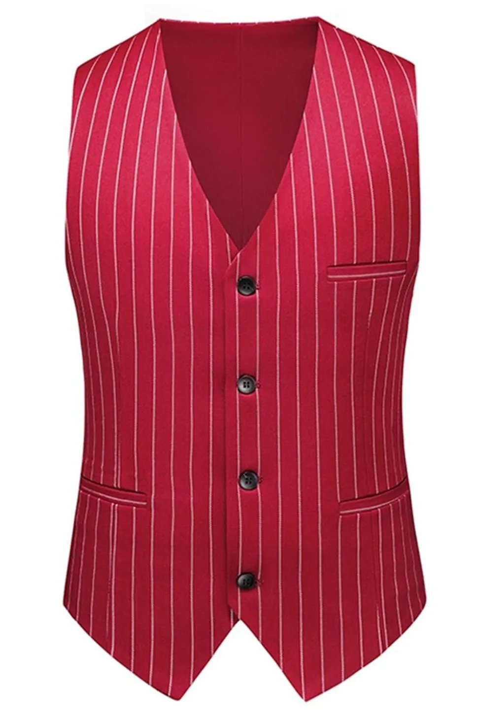 Red Striped Pico Lapela 3-Piece Homens Ternos