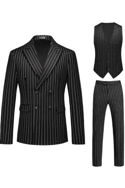 Red Striped Pico Lapela 3-Piece Homens Ternos