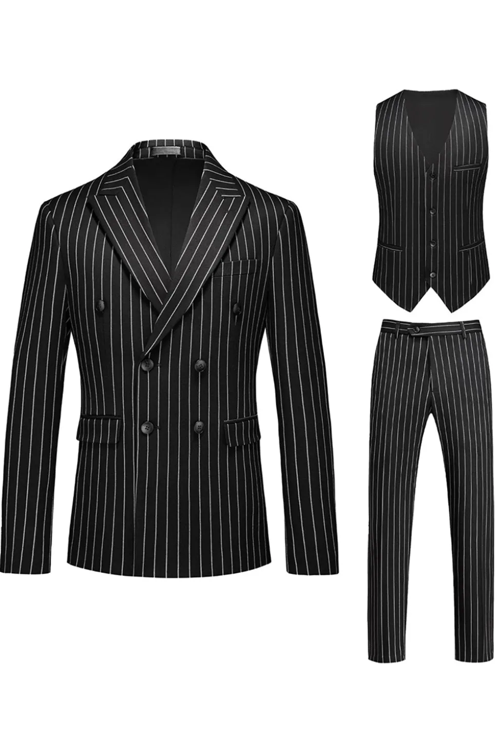 Red Striped Pico Lapela 3-Piece Homens Ternos