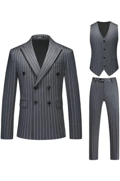 Red Striped Pico Lapela 3-Piece Homens Ternos