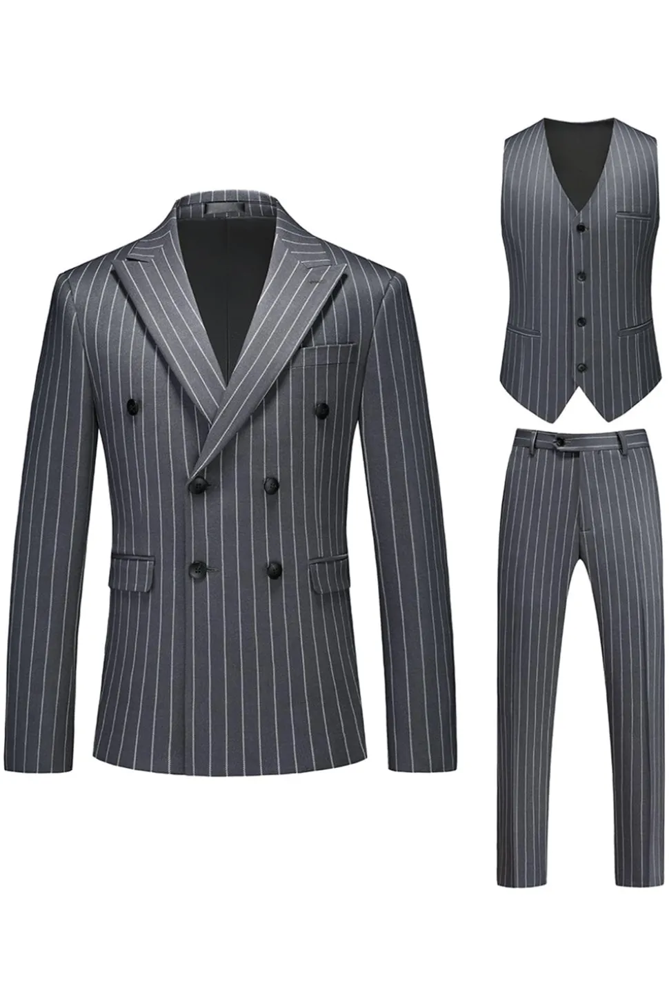 Red Striped Pico Lapela 3-Piece Homens Ternos