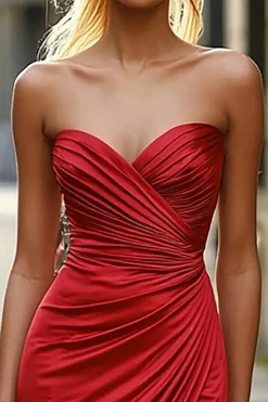Red Sweetheart Sereia Ruched Cetim Prom Dress