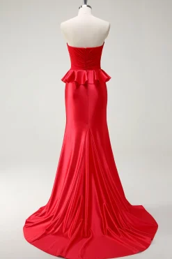 Red Sweetheart Sereia Vestido Longo Baile de Formatura com Fenda