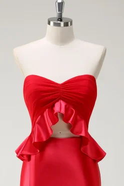 Red Sweetheart Sereia Vestido Longo Baile de Formatura com Fenda