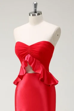 Red Sweetheart Sereia Vestido Longo Baile de Formatura com Fenda