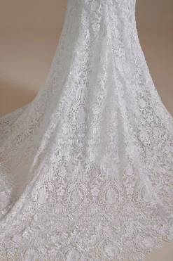 Renda branca renda destacável mangas puff varrer vestido de noiva de trem