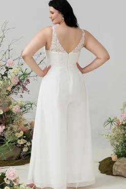 Renda de marfim & macacão Chiffon para casamento