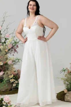 Renda de marfim & macacão Chiffon para casamento