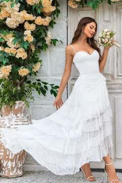 Renda de Marfim Assimétrico Destacável Trem Boho Vestido de Noiva