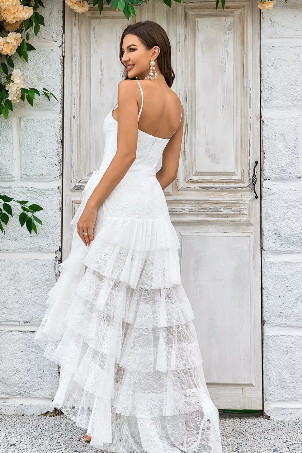 Renda de Marfim Assimétrico Destacável Trem Boho Vestido de Noiva
