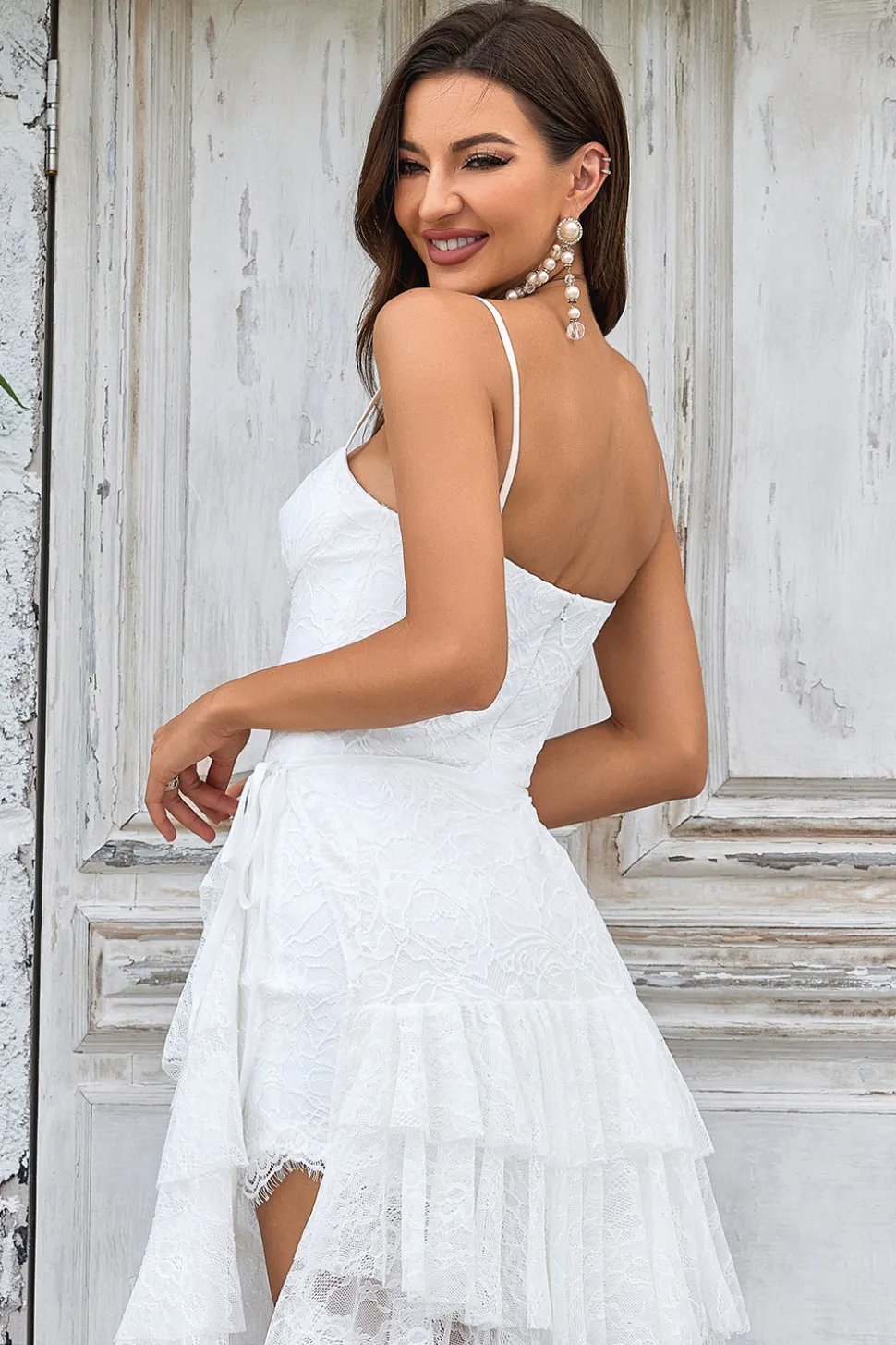 Renda de Marfim Assimétrico Destacável Trem Boho Vestido de Noiva