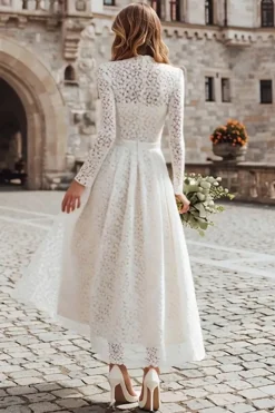 Renda de Marfim Uma Linha High Neck Vestido de Jantar de Ensaio