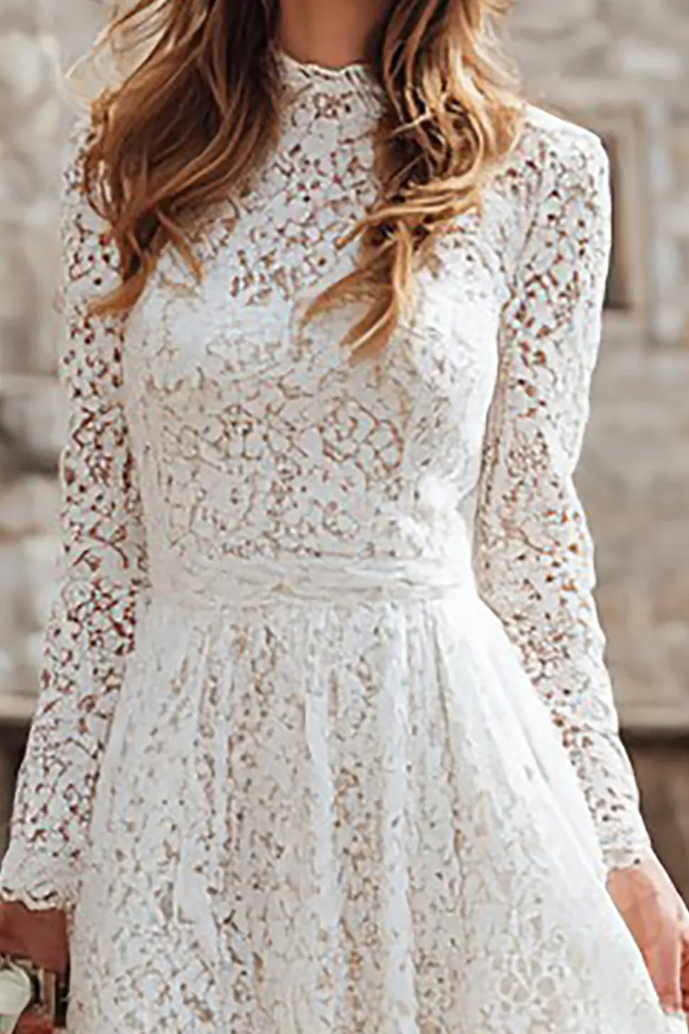 Renda de Marfim Uma Linha High Neck Vestido de Jantar de Ensaio