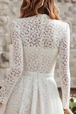 Renda de Marfim Uma Linha High Neck Vestido de Jantar de Ensaio