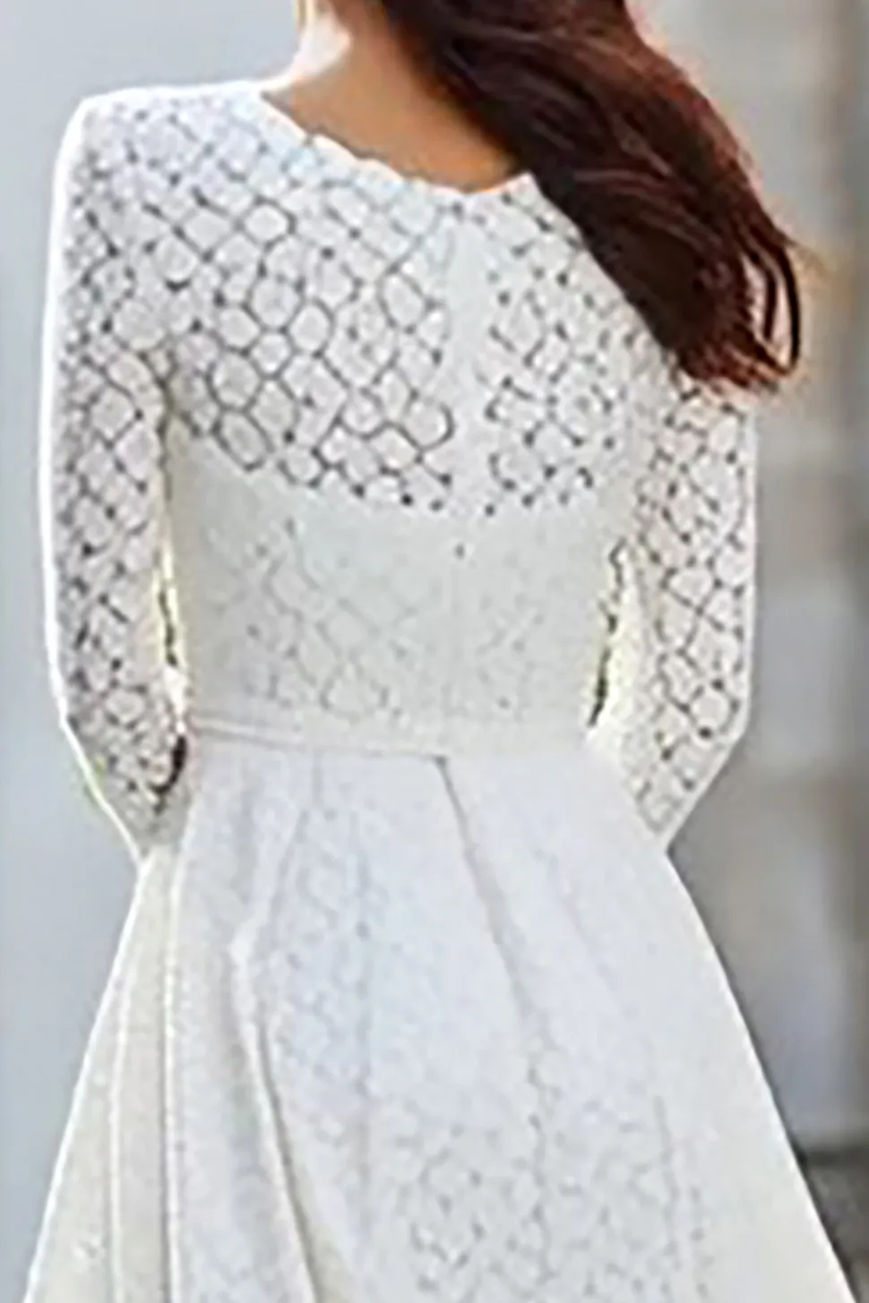 Renda de Marfim Uma Linha Vestido de Receção de Casamento Longo com Mangas Longas