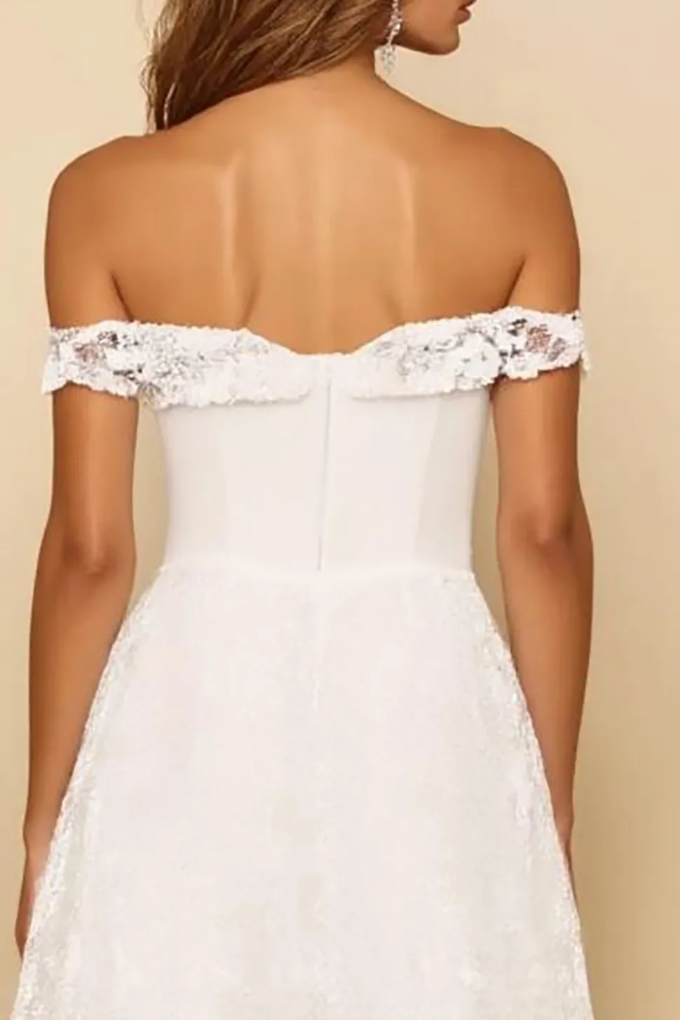 Renda Fora do Ombro Linha-A Midi Vestidinho Branco
