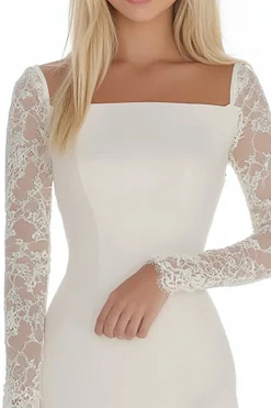 Renda Linha-A Mangas Compridas Mini Vestidinho Branco