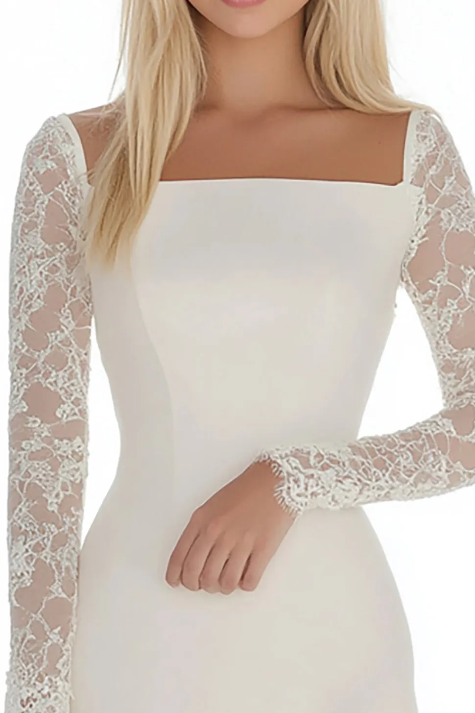 Renda Linha-A Mangas Compridas Mini Vestidinho Branco