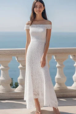 Renda Marfim Sem Ombros Longo Vestido De Noiva Simples
