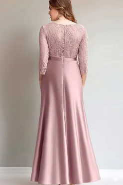 Renda rosa Ruched mangas compridas mãe do vestido da noiva