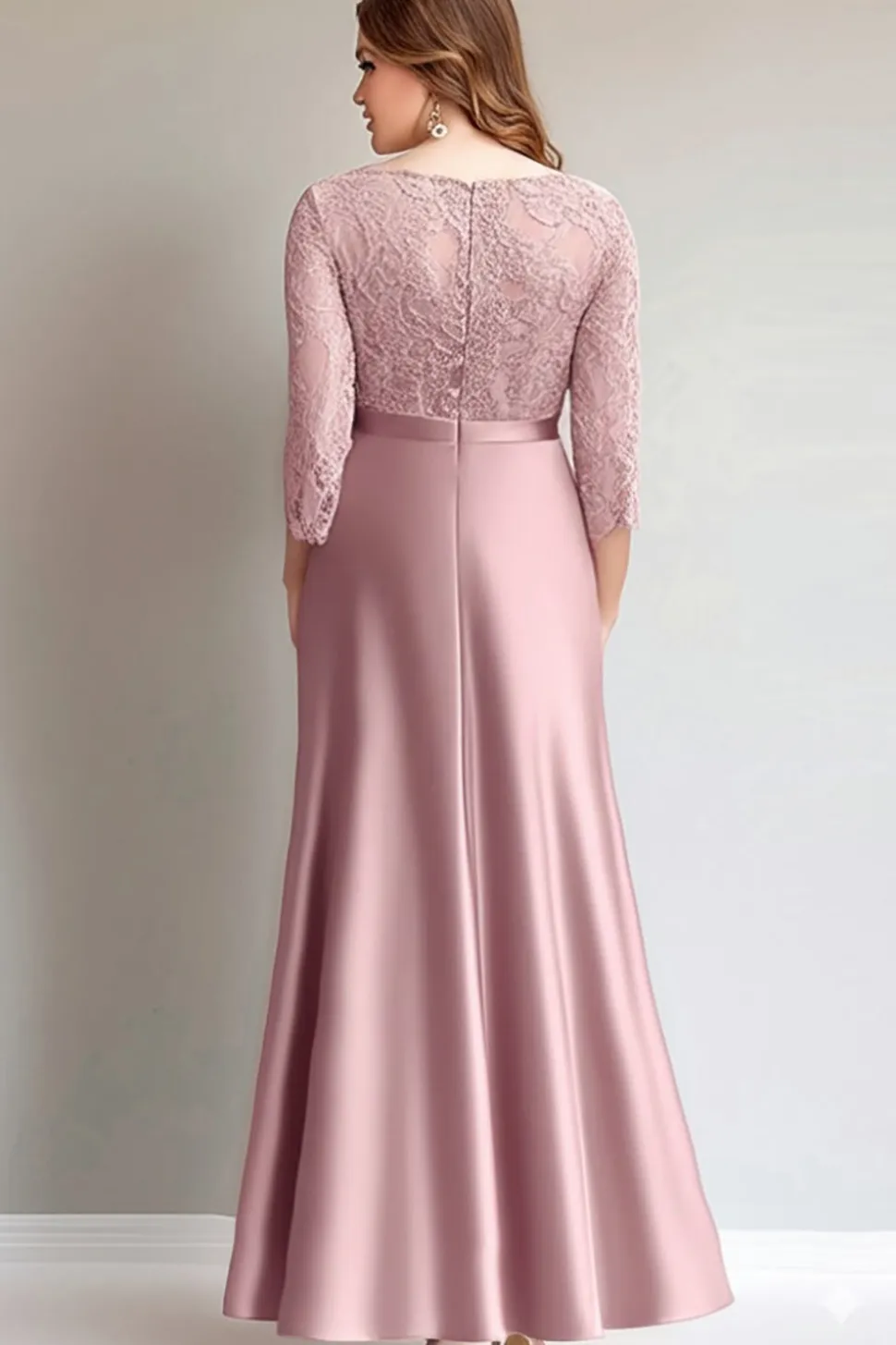 Renda rosa Ruched mangas compridas mãe do vestido da noiva