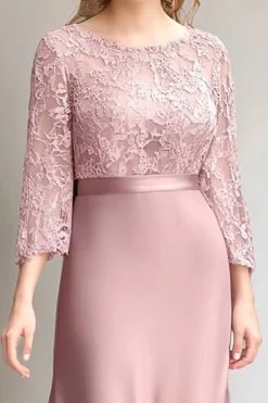Renda rosa Ruched mangas compridas mãe do vestido da noiva